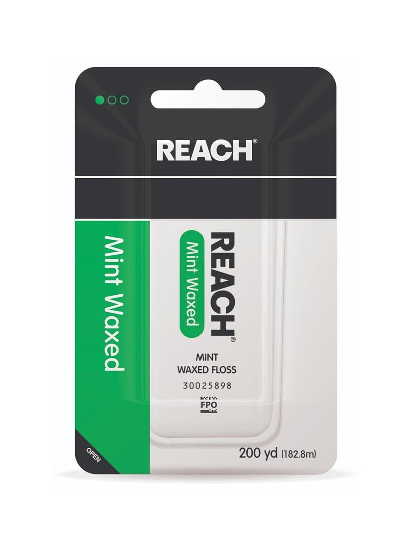 REACH REACH Waxed Dental Floss, Mint, Plaque Remover for Teeth, Shred Resistant, Floss Slides Smoothly, Easy to Use, Waxed, Deep Cleaning Teeth, Oral Care, PFAS Free, for Adults & Kids, 1 Pack, 200 yd - Image 1