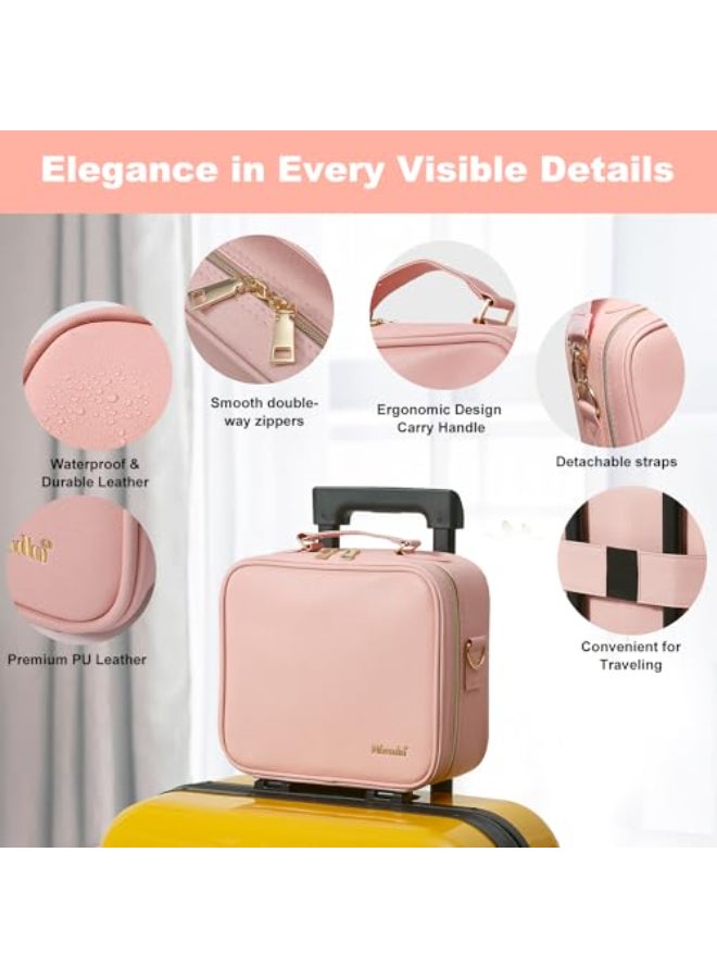 Mocado Travel Makeup Bag with LED Lighted Mirror Travel Makeup Organizer Makeup Case with 3 Color Lighted Setting and 10x Magnifying Mirror Portable Storage and Adjustable Dividers Makeup BoxPink - Image 3