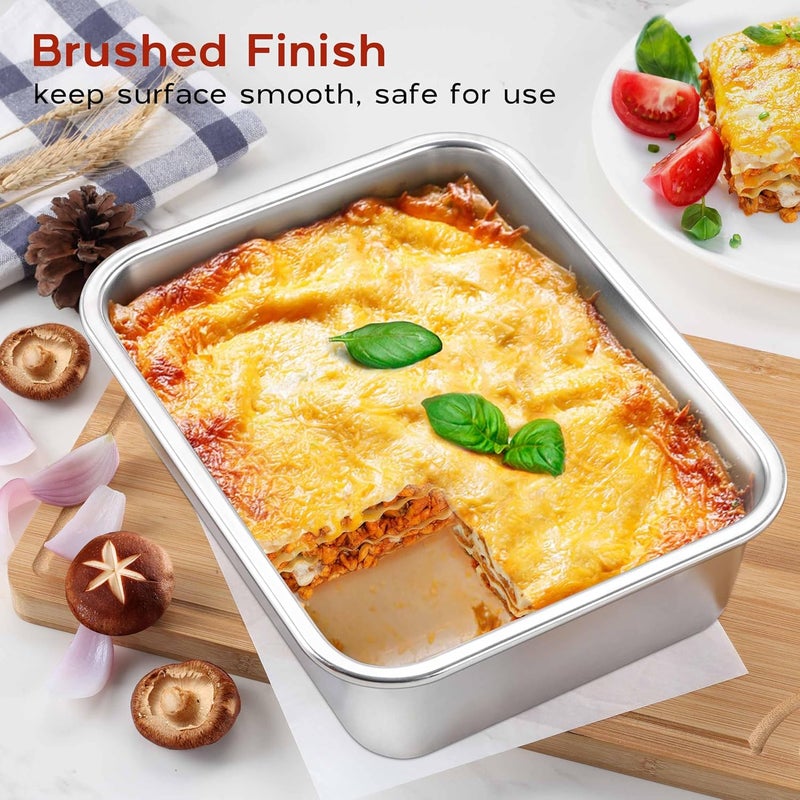 Onader 12¾ x 10 Inch Deep Lasagna Baking Pans Set of 2, Stainless Steel Rectangle Cake Pan, Dishwasher Safe - Image 4