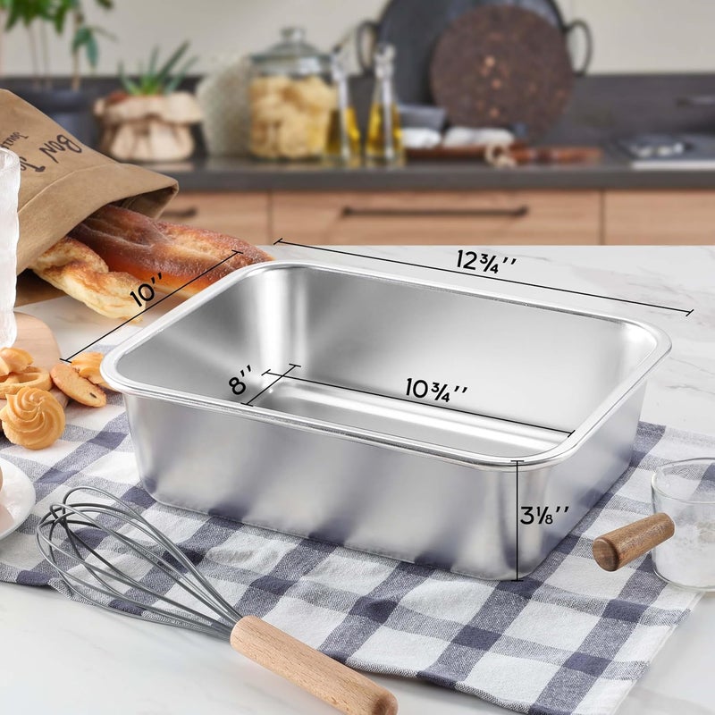 Onader 12¾ x 10 Inch Deep Lasagna Baking Pans Set of 2, Stainless Steel Rectangle Cake Pan, Dishwasher Safe - Image 2