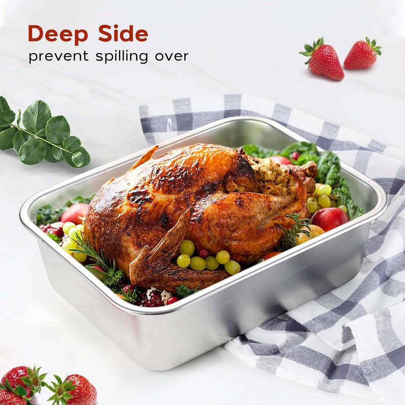 Onader 12¾ x 10 Inch Deep Lasagna Baking Pans Set of 2, Stainless Steel Rectangle Cake Pan, Dishwasher Safe - Image 3