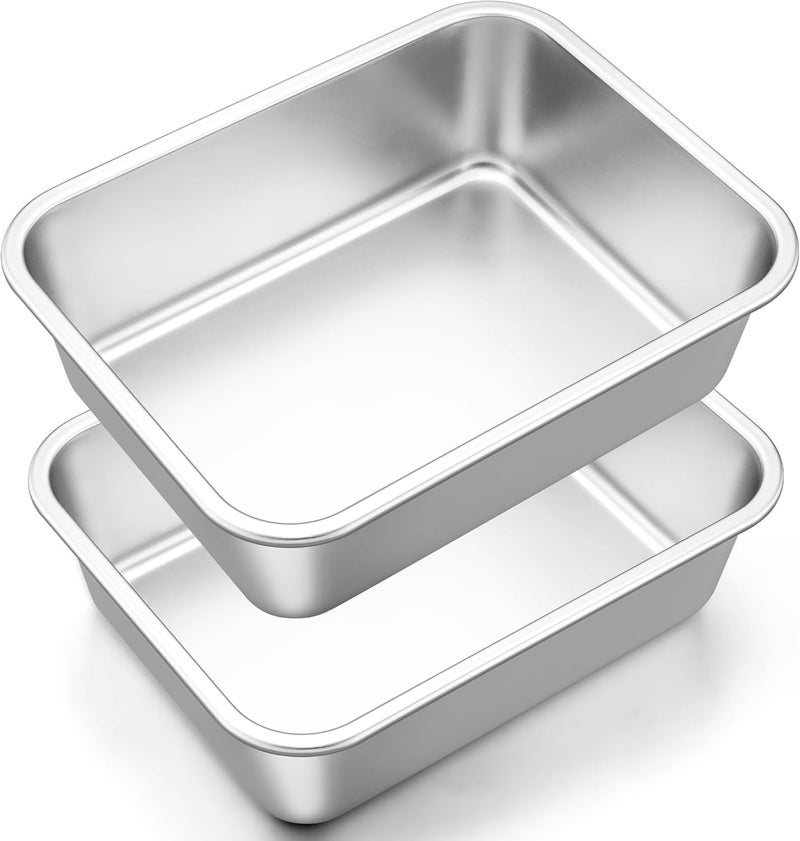 Onader 12¾ x 10 Inch Deep Lasagna Baking Pans Set of 2, Stainless Steel Rectangle Cake Pan, Dishwasher Safe - Image 1