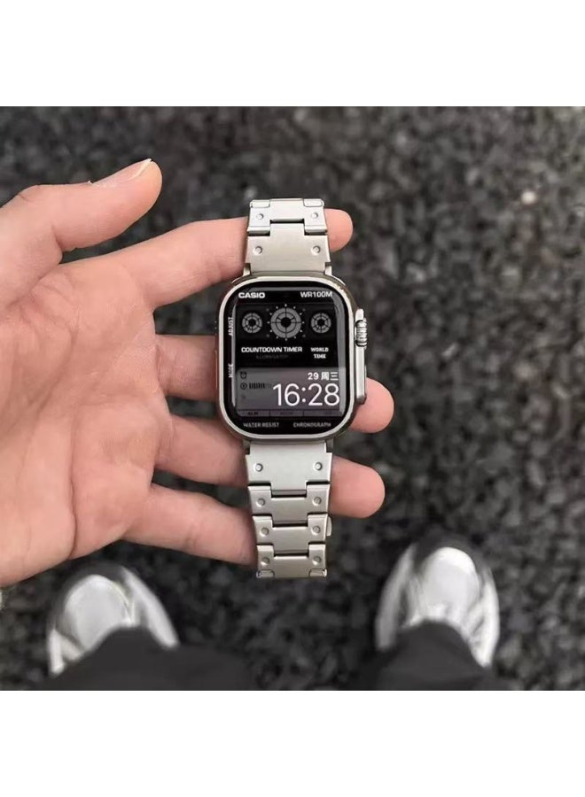 Watch Band Compatible for Apple Watch Series Band 42mm 44mm 45mm 46mm 49mm women, Genuine Leather Double Tour Designed Slim Replacement Strap for iWatch Series10 9 8 7 6 SE - Image 4