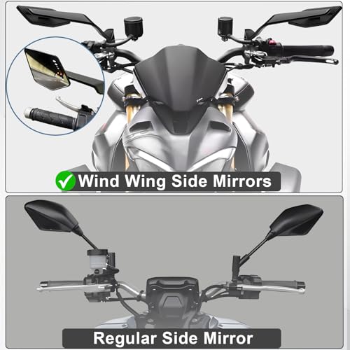 Caboriallan Motorcycle Rear View Mirrors, Stealth Wind Wing Side Mirrors Compatible with 2025 Kawasaki Z400 Z650 Z900 Z1000 Duke 125 200 250 390 690 790 1290 MT03 MT07 etc (Large Mirror(Anti-glare)) - Image 3