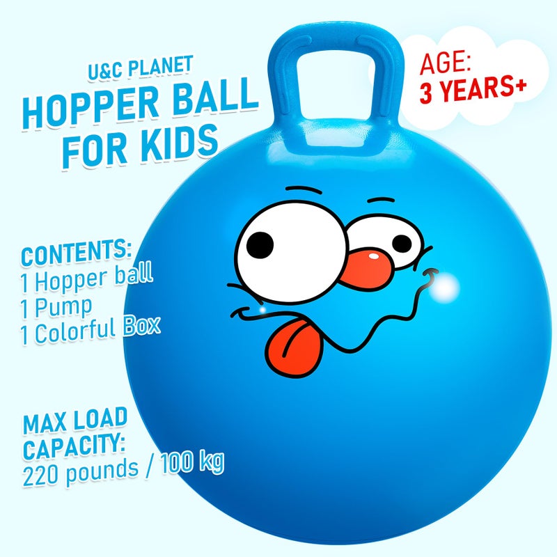 U&C Planet UC Planet Hopper Ball 22 inches Bouncy Ball with Handle for Kids Age 712 Hoppity Hop Sit and Bounce Jumping Hopping Toy with Pump and Gift Box Great Gift for Birthday Christmas Blue - Image 3