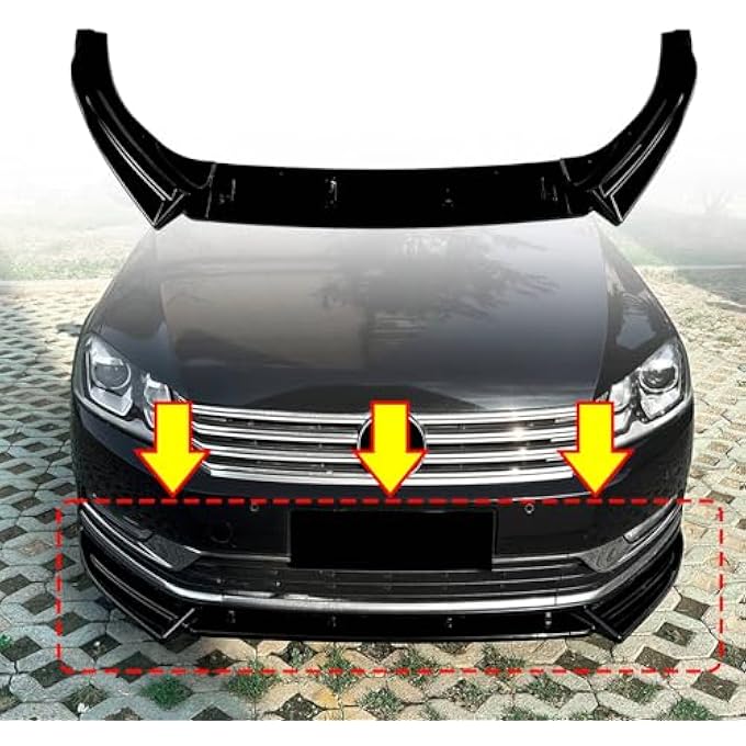 FINMOKAL موزع شفة المصد الأمامي للسيارة متوافق مع VW Passat B7 2011-2015 النسخة القياسية فقط، أسود - Image 2