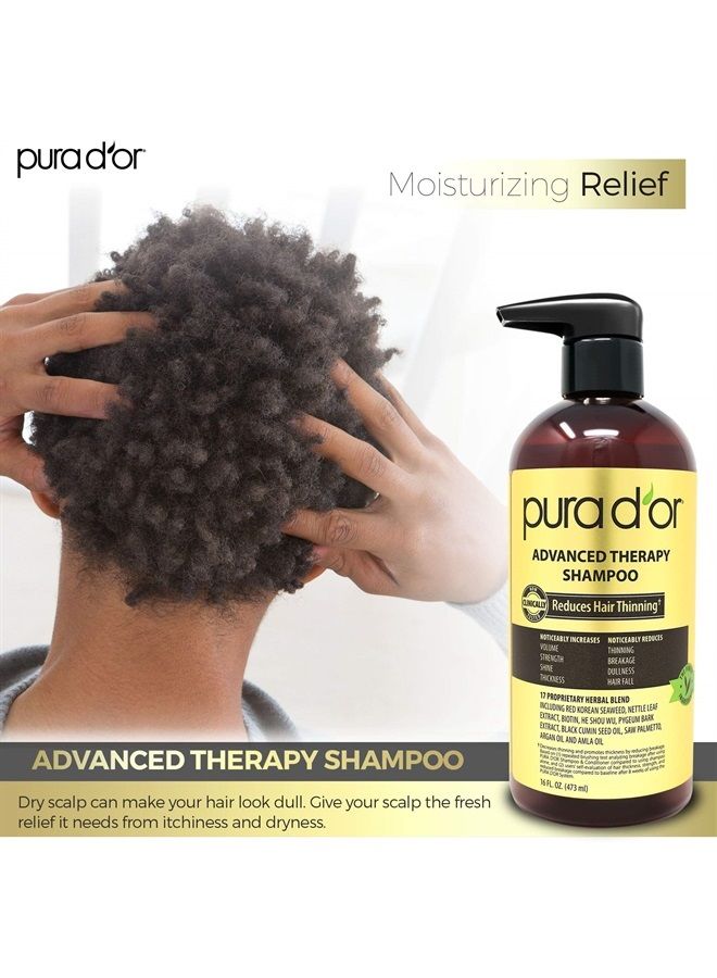 Pura d'or Advanced Therapy Shampoo (16oz) Reduces Hair Thinning & Increases Volume, No Sulfate, Biotin Shampoo Infused with Argan Oil, Aloe Vera for All Hair Types, Men & Women (Packaging May Vary) - Image 5
