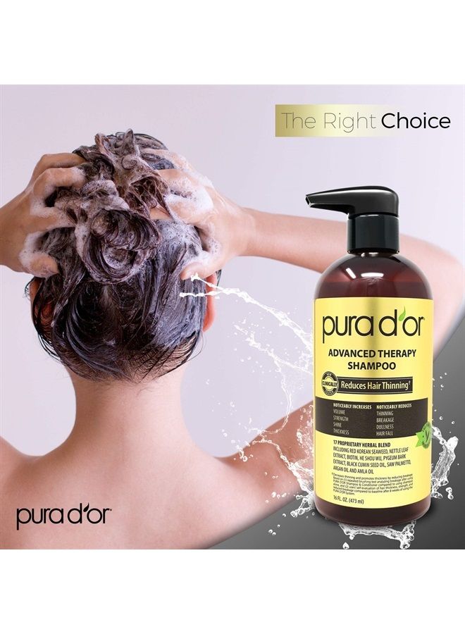 Pura d'or Advanced Therapy Shampoo (16oz) Reduces Hair Thinning & Increases Volume, No Sulfate, Biotin Shampoo Infused with Argan Oil, Aloe Vera for All Hair Types, Men & Women (Packaging May Vary) - Image 4