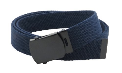 BC Belts Canvas Web Belt Military Style with Black Buckle and Tip 56" Long Many Colors (Navy) - Image 1