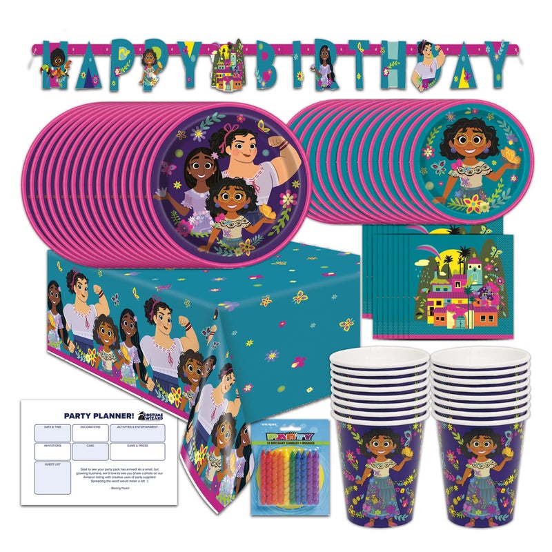 Encanto Themed Happy Birthday Party Supplies for Kids Serves 16 Decorations and Dinnerware set with Table Cover Plates Napkins Banner Cups Candles and Party Planning List