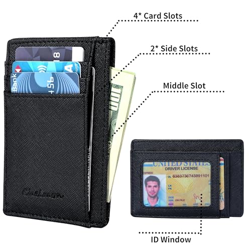 Chelmon Slim Wallet for Men, Minimalist Front Pocket RFID Blocking Credit Card Holder, Black Cross - Image 2