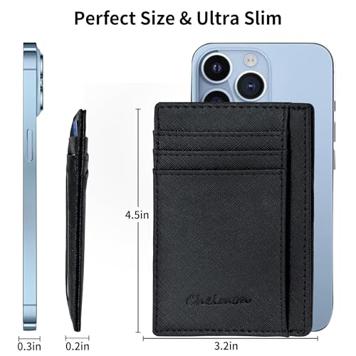 Chelmon Slim Wallet for Men, Minimalist Front Pocket RFID Blocking Credit Card Holder, Black Cross - Image 3