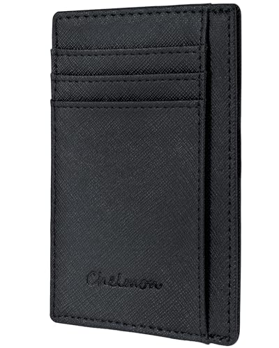 Chelmon Slim Wallet for Men, Minimalist Front Pocket RFID Blocking Credit Card Holder, Black Cross - Image 1