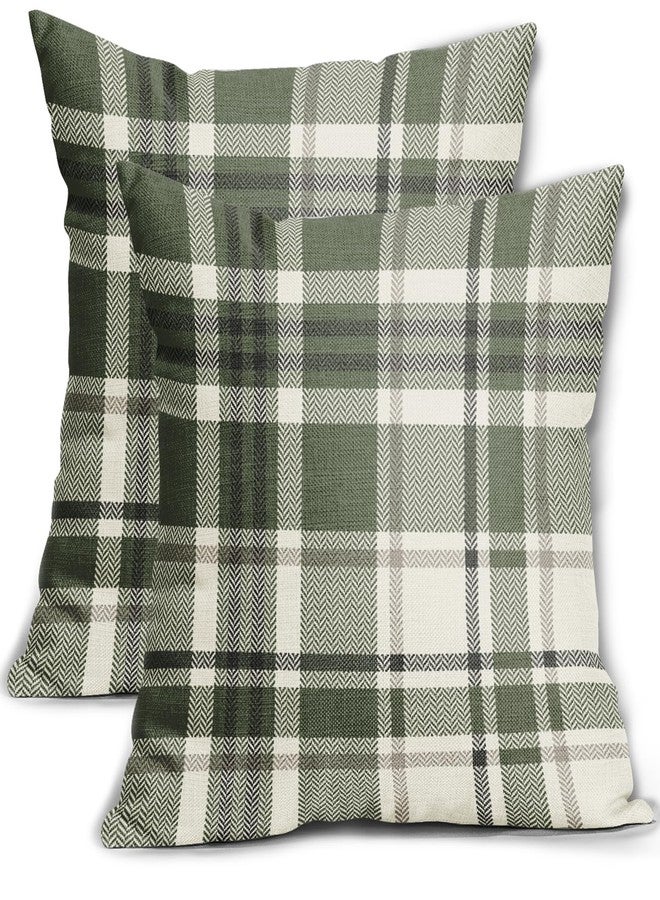 Aytipun Sage Green Plaid Pillow Covers 18x18 Set of 2 Spring Buffalo Checkered Decorative Tartan Pillowcases Christmas Holiday Seasonal Outdoor Rustic Farmhouse Throw Cushion Case Decor for Couch Sofa Bed - Image 1