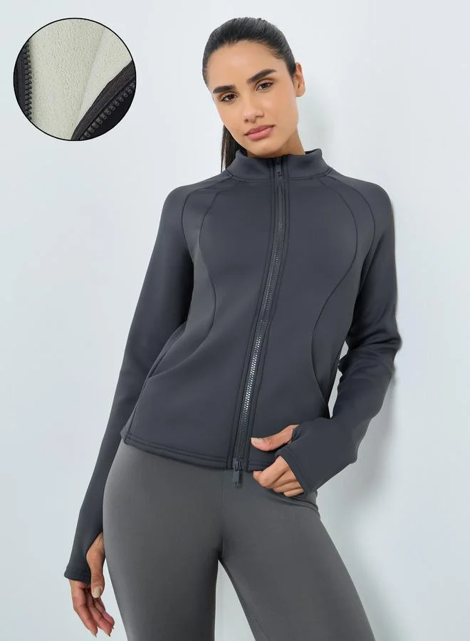 Styli Active Fleece Dual Contour Seam Zip Up Jacket