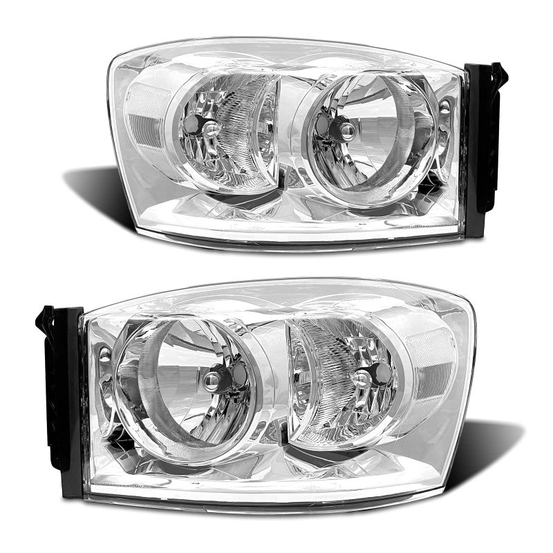 ADCARLIGHTS compatible with 20062009 Ram Headlight Assembly for 0608 Dodge Ram 15000609 Dodge Ram 2500 3500 Clear Lens Chrome Housing with Clear Reflector Headlamp Replacement Left and Right