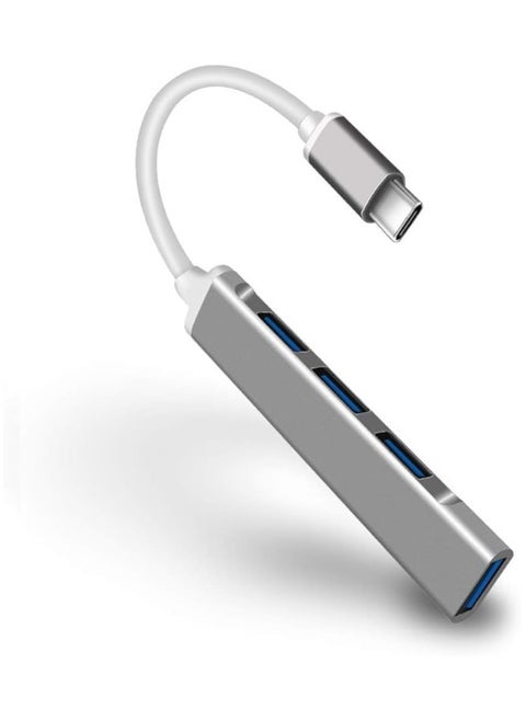 موزع USB نوع سي بتصميم محمول 4 في 1 مصنوع من الالومنيوم، مزود بمنفذ USB 3.0 للاب توب والاجهزة الاخرى بمنفذ نوع سي، usb2.0، رمادي