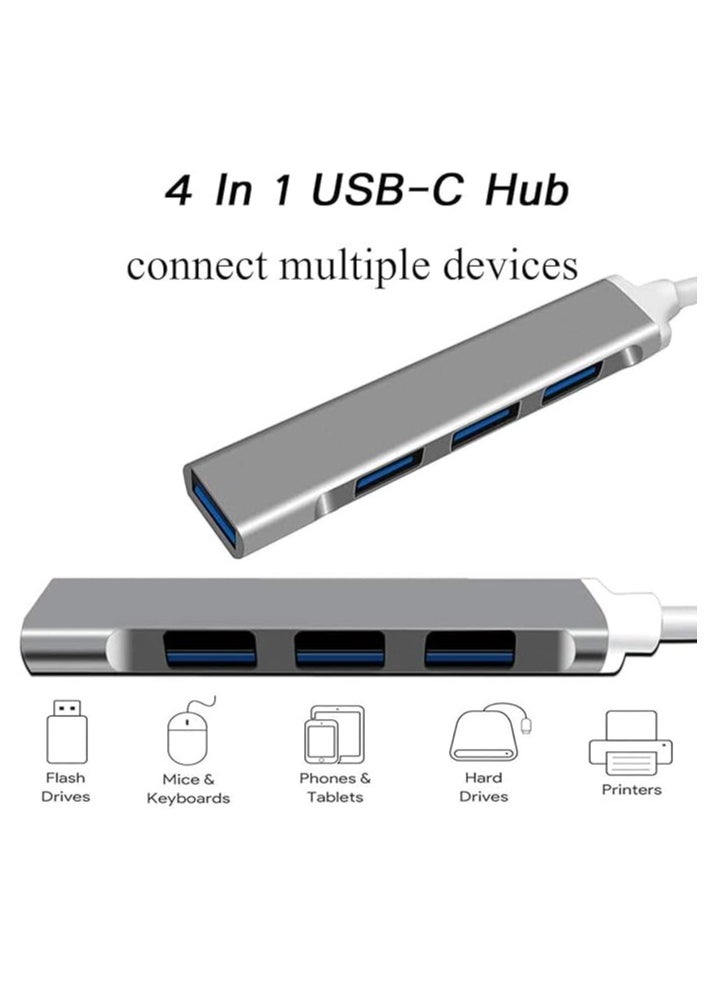 موزع USB نوع سي بتصميم محمول 4 في 1 مصنوع من الالومنيوم، مزود بمنفذ USB 3.0 للاب توب والاجهزة الاخرى بمنفذ نوع سي، usb2.0، رمادي