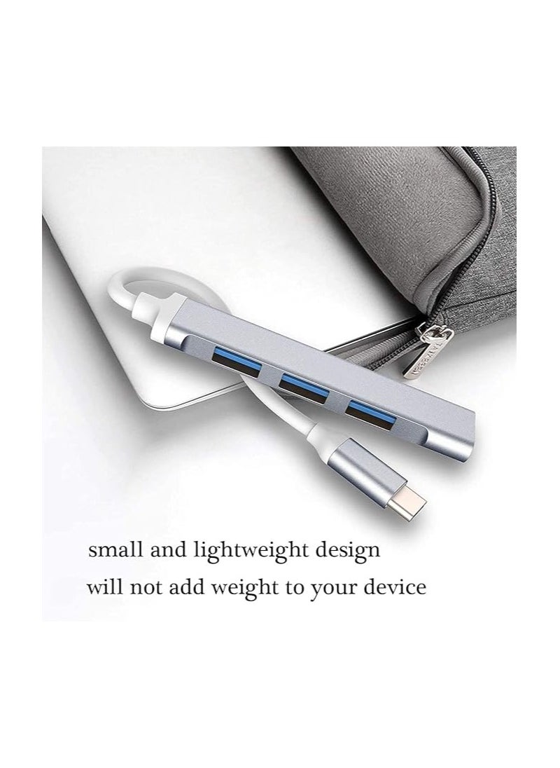 موزع USB نوع سي بتصميم محمول 4 في 1 مصنوع من الالومنيوم، مزود بمنفذ USB 3.0 للاب توب والاجهزة الاخرى بمنفذ نوع سي، usb2.0، رمادي
