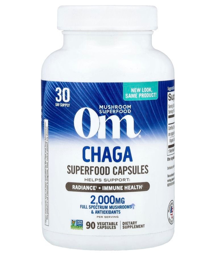 Om Mushrooms Chaga 90 Vegetable Capsules (666 mg per Capsule )