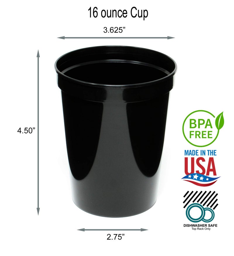 Rolling Sands 16 Oz Reusable Plastic Stadium Cups  Bulk 50 Pk  USA Made  BPA-Free Dishwasher Safe Plastic Tumblers  Black - Image 2