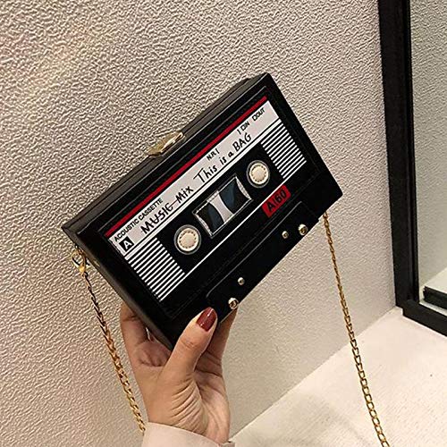 Reberomantic Women Retro Radio Shape Crossbody Bag PU Leather Vintage Evening Clutch Purses (T-Black) - Image 3
