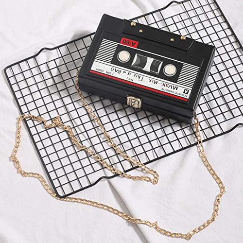 Reberomantic Women Retro Radio Shape Crossbody Bag PU Leather Vintage Evening Clutch Purses (T-Black) - Image 2
