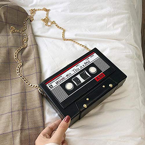 Reberomantic Women Retro Radio Shape Crossbody Bag PU Leather Vintage Evening Clutch Purses (T-Black) - Image 4