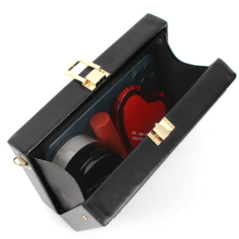 Reberomantic Women Retro Radio Shape Crossbody Bag PU Leather Vintage Evening Clutch Purses (T-Black) - Image 5