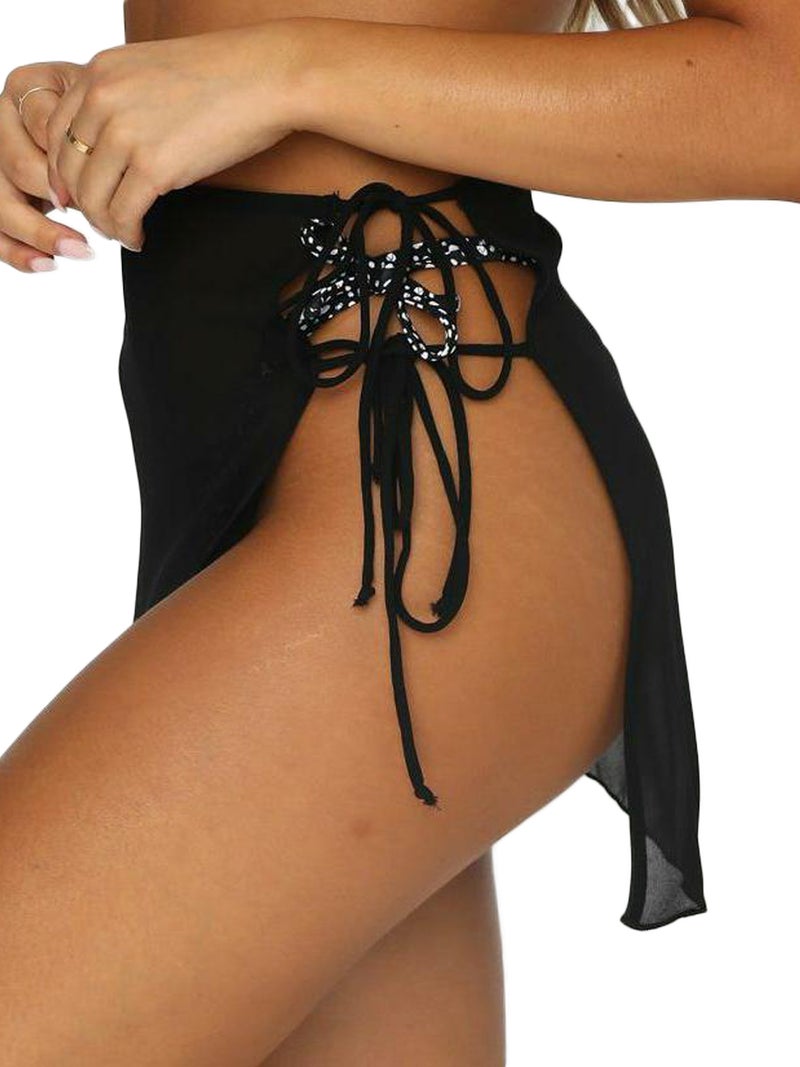 See Through Lace Up Sheer Skirts Swimsuit Cover-Ups Solid Color Women Beach Skirts Summer Female High Waist Mini Cover Ups - Image 3