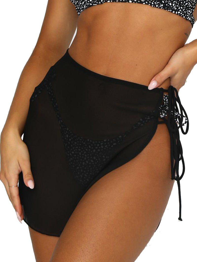 See Through Lace Up Sheer Skirts Swimsuit Cover-Ups Solid Color Women Beach Skirts Summer Female High Waist Mini Cover Ups - Image 2