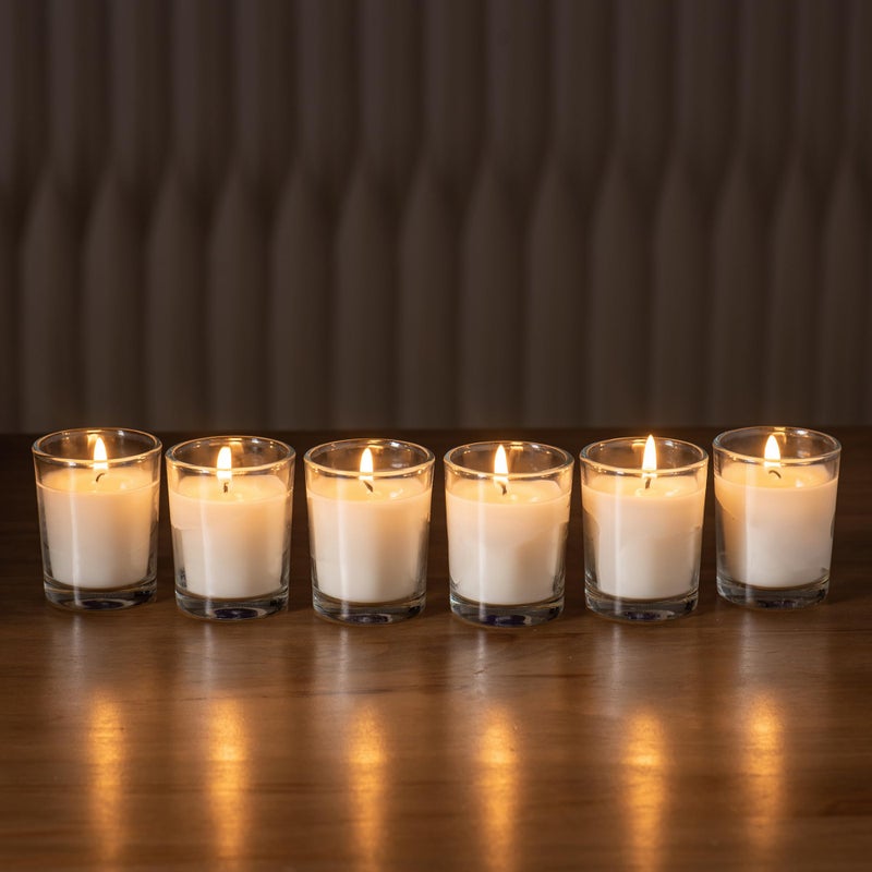 Housecret Housecret 48 Pack Warm White Unscented Clear Glass Filled Votive Candles. Hand Poured Wax Candle Ideal Gifts for Aromatherapy Spa Weddings Birthdays Holidays Party  - Image 5