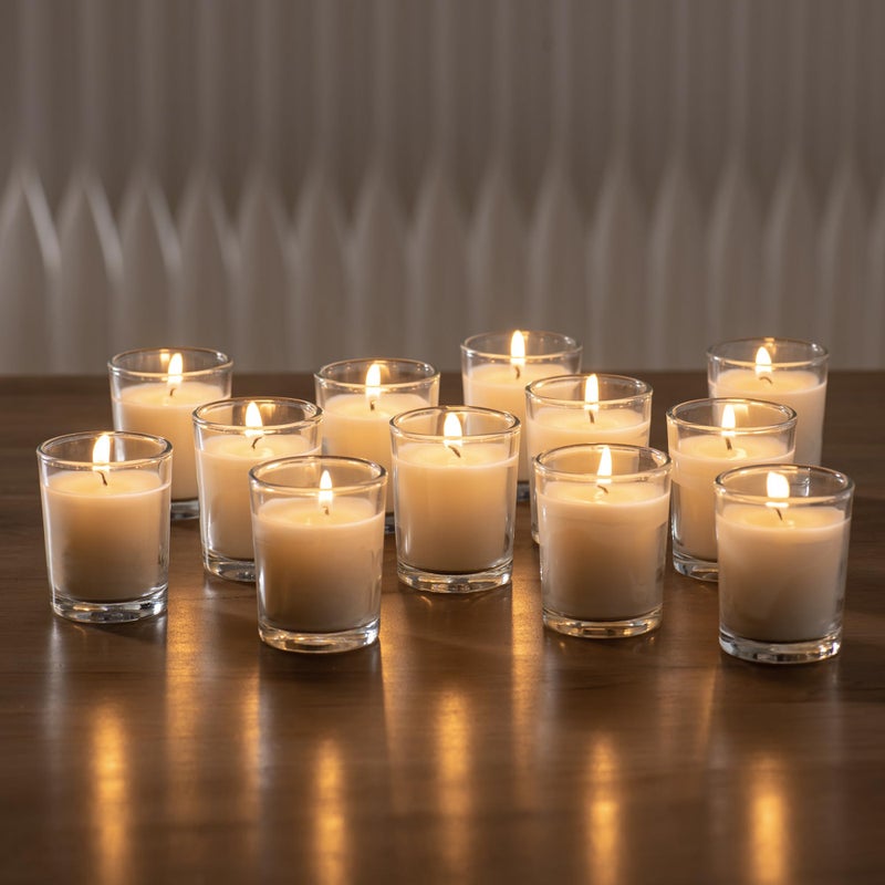 Housecret Housecret 48 Pack Warm White Unscented Clear Glass Filled Votive Candles. Hand Poured Wax Candle Ideal Gifts for Aromatherapy Spa Weddings Birthdays Holidays Party  - Image 2