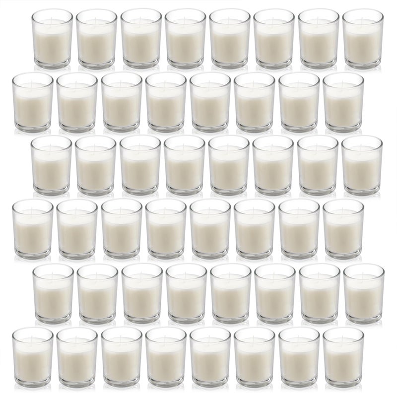Housecret Housecret 48 Pack Warm White Unscented Clear Glass Filled Votive Candles. Hand Poured Wax Candle Ideal Gifts for Aromatherapy Spa Weddings Birthdays Holidays Party  - Image 1