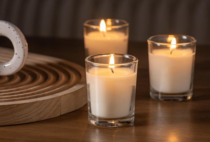 Housecret Housecret 48 Pack Warm White Unscented Clear Glass Filled Votive Candles. Hand Poured Wax Candle Ideal Gifts for Aromatherapy Spa Weddings Birthdays Holidays Party  - Image 3