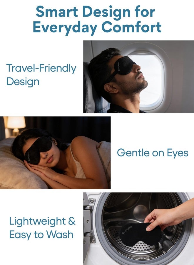 ComfyHug Sleeping Eye Mask with Adjustable Strap – Super Soft Blindfold Sleep Mask for Comfortable Sleep, Travel & Relaxation, Light Blocking Eye Cover for Men, Women & Kids (Black, Pack of 1) - Image 3