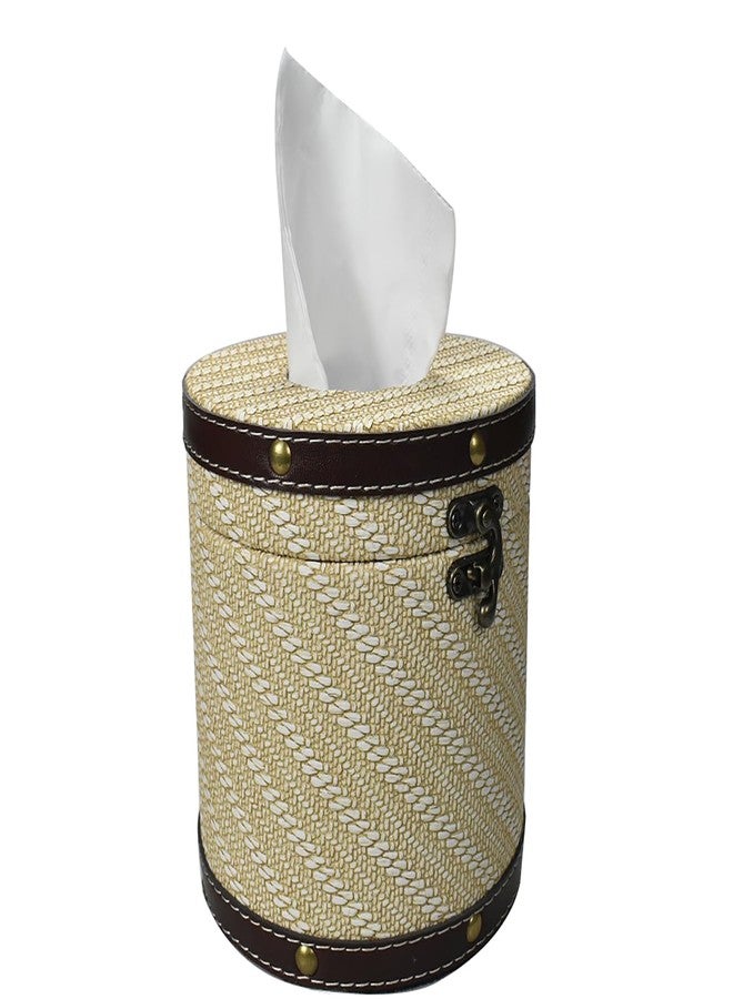 JFFCESTORE Decorative Toilet Paper Roll Cover with Lid - 5.5cm Diameter, PU Leather & Wood, Space-Saving, Multi-Color, Waterproof Bathroom Storage for Tissues, Cosmetics, Remotes (Apricot) - Image 1