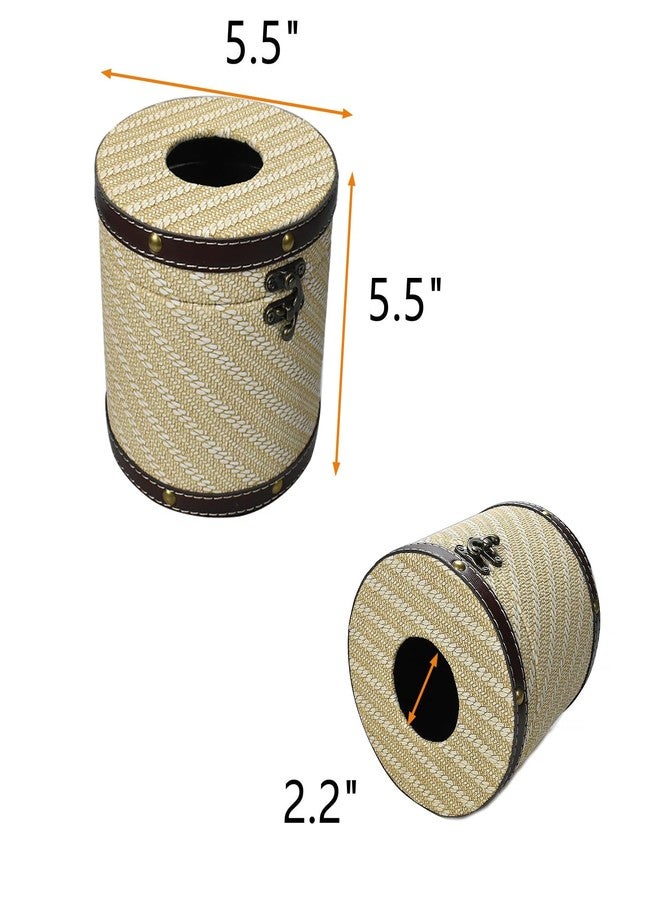 JFFCESTORE Decorative Toilet Paper Roll Cover with Lid - 5.5cm Diameter, PU Leather & Wood, Space-Saving, Multi-Color, Waterproof Bathroom Storage for Tissues, Cosmetics, Remotes (Apricot) - Image 2