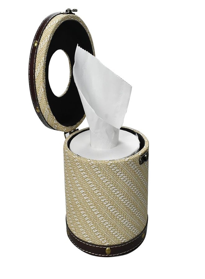 JFFCESTORE Decorative Toilet Paper Roll Cover with Lid - 5.5cm Diameter, PU Leather & Wood, Space-Saving, Multi-Color, Waterproof Bathroom Storage for Tissues, Cosmetics, Remotes (Apricot) - Image 5