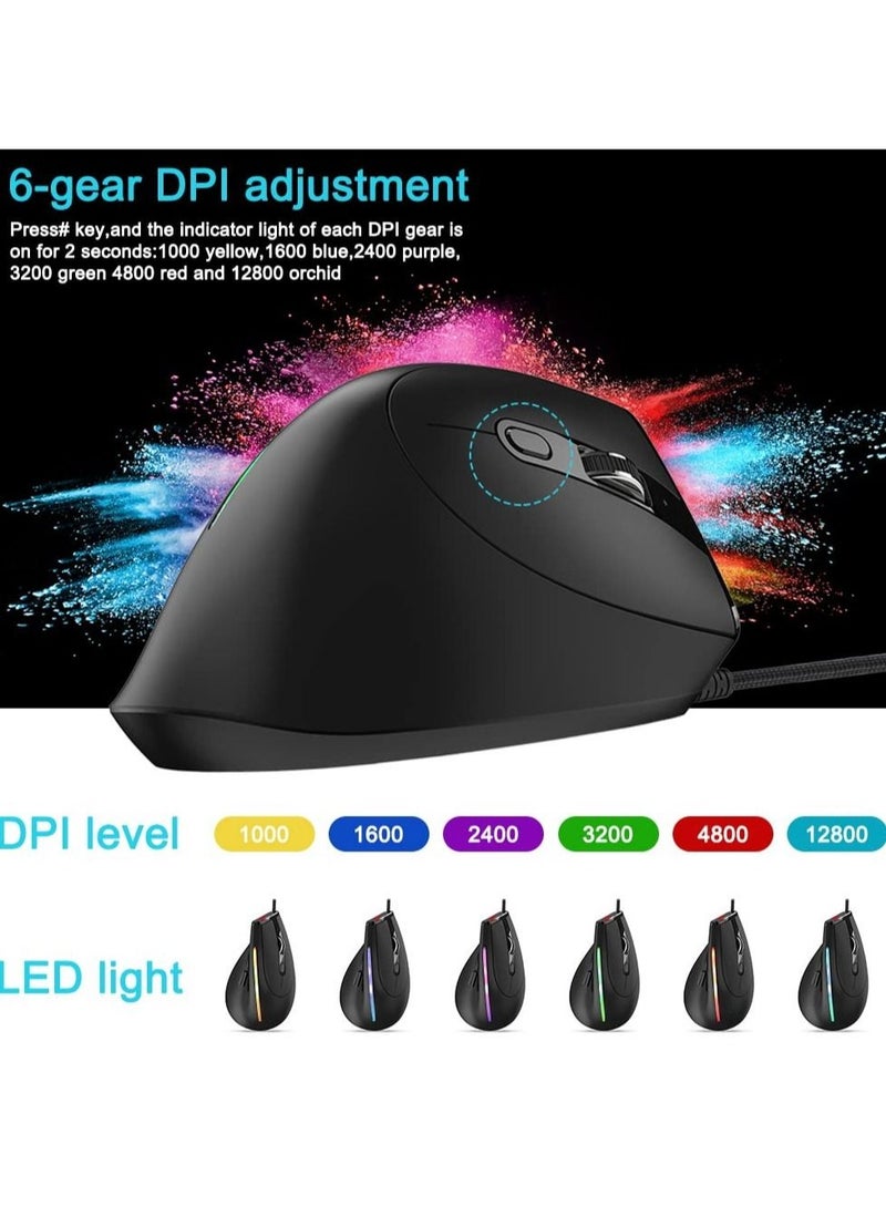 Captaintech SYOSI Vertical Wired Mouse, Ergonomic Gaming Mouse with 9 Programmable Buttons and RGB Lights, 12800 Max Adjustable DPI Vertical Gaming Mouse for Gamer - Image 4