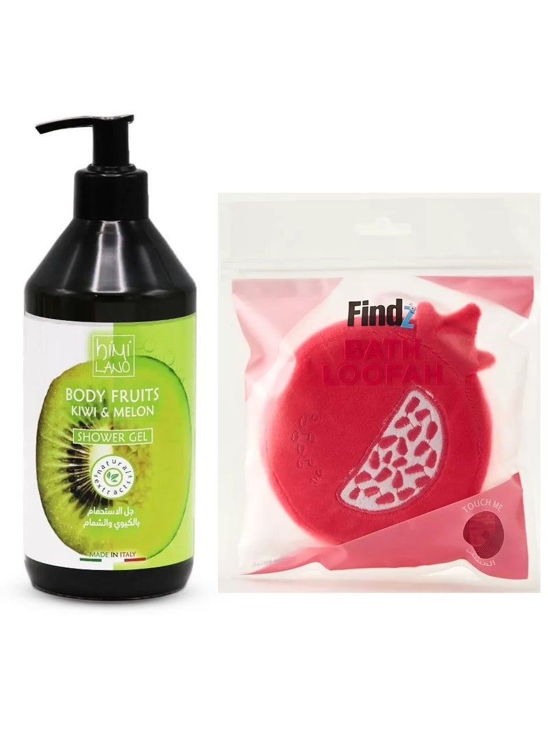HiMilano Kiwi and Melon shower gel 500 ml With Bath Loofah - Image 1