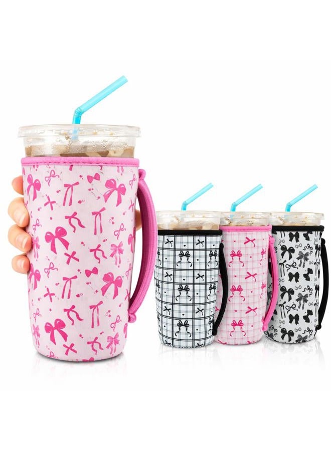 KJQJLY 4 Pack Iced Coffee Sleeve,reusable Neoprene Cup Sleeves Suitable For Beverage Sleeves For Hot And Cold Coffee Or Ice Drink Coffee cup sleeve for Starbucks coffee cup (Bows 30-32 OZ) - Image 1
