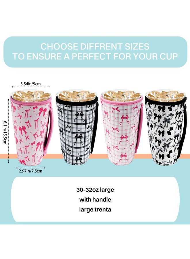 KJQJLY 4 Pack Iced Coffee Sleeve,reusable Neoprene Cup Sleeves Suitable For Beverage Sleeves For Hot And Cold Coffee Or Ice Drink Coffee cup sleeve for Starbucks coffee cup (Bows 30-32 OZ) - Image 2