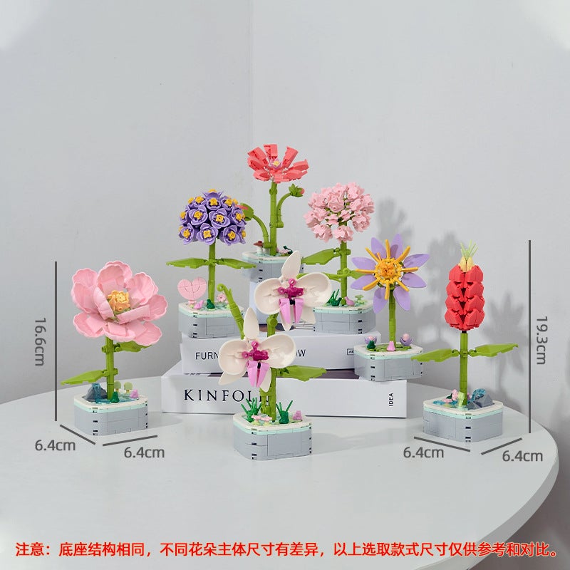 Diamond Horse Particle Building Blocks Flower Potted Sunflower Hibiscus Immortal Flower Carnation Assembled Ornaments Gift Gift 103 - Image 4