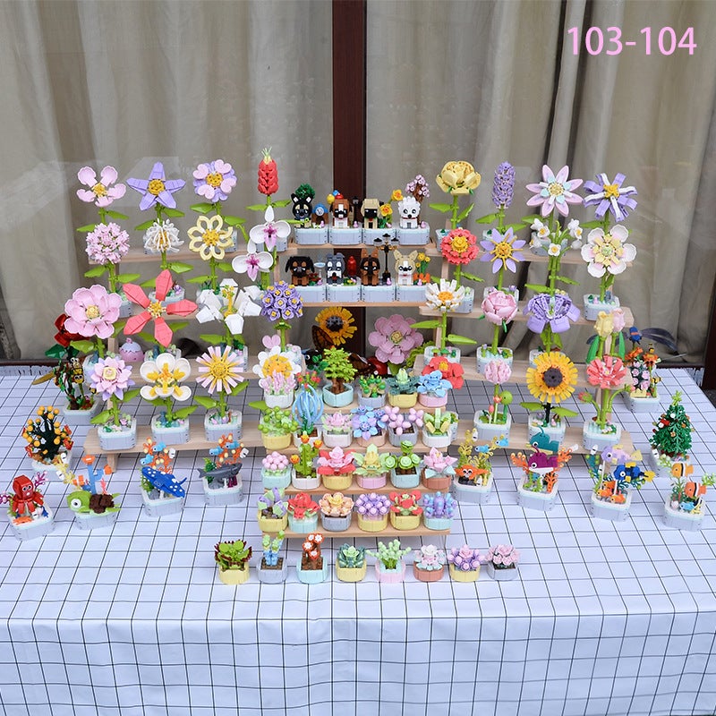Diamond Horse Particle Building Blocks Flower Potted Sunflower Hibiscus Immortal Flower Carnation Assembled Ornaments Gift Gift 103 - Image 3
