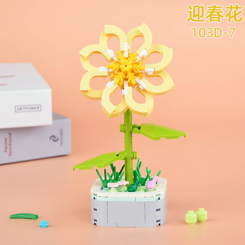 Diamond Horse Particle Building Blocks Flower Potted Sunflower Hibiscus Immortal Flower Carnation Assembled Ornaments Gift Gift 103 - Image 1