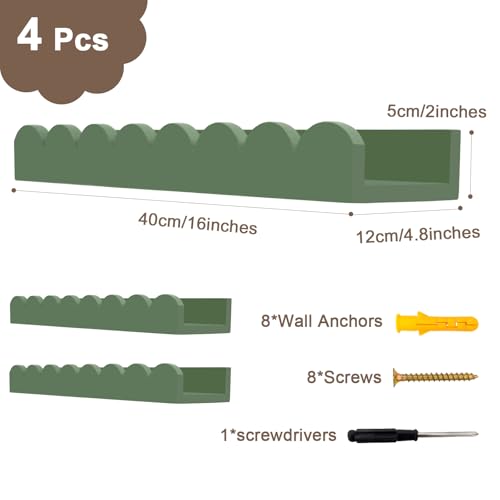 icnjdMopclean Scalloped Shelves for Nursery - Wall Book Shelves for Bedroom Kids, Nursery Bookshelf for Wall Set of 4, Floating Book Shelves Solid Wood,16 Inch, Sage - Image 3