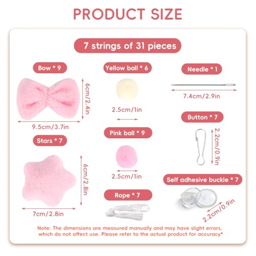 HASTHIP® 7Pcs DIY Pink Plush Hanging Garland Set with Suction Cups, Stringed Decorative Door Hanging Ornament, Soft Star Bow & Pom-Pom Decorative Garlands, Pastel Nursery Door Decor - Image 2