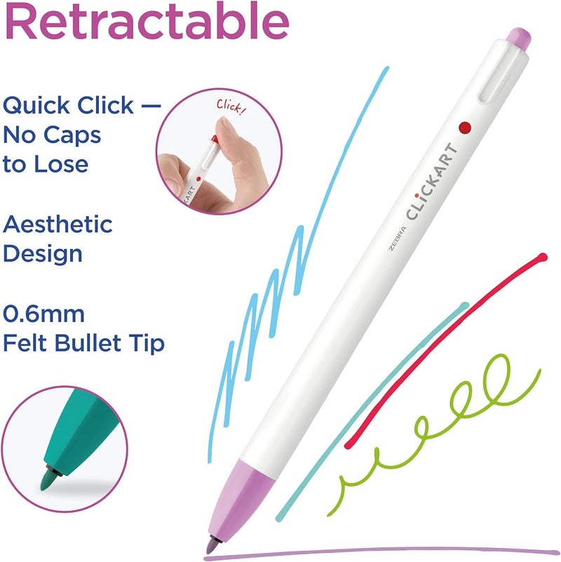 ZEBRA PEN ClickArt Retractable Marker Pen, Fine Point, 0.6mm, Assorted Light & Dark Ink Colors, 24-Pack, 69824 - Image 2