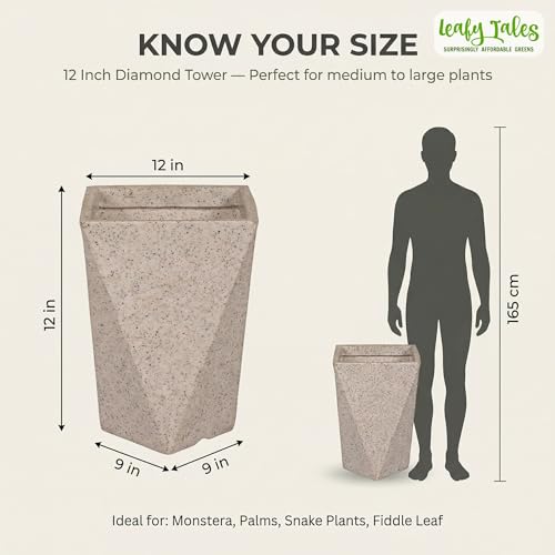 Leafy Tales Modern Diamond Tower Planter for Home Décor 12 INCH, Highly Durable,Lightweight Indoor Outdoor Planter, Flower Pot Gamla - Image 5